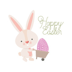 happy easter label with rabbit isolated icon