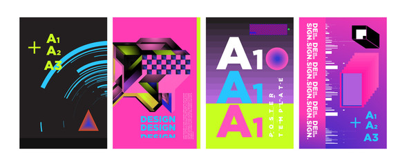 Abstract Geometric Collage Poster Design Template in Trendy vivid colors