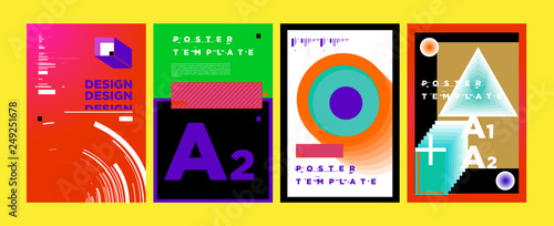 Abstract Geometric Collage Poster Design Template In Trendy Abstract Geometric Collage Poster Design Template In Trendy Colors