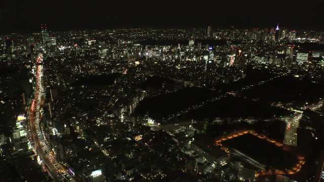 TOKYO,  JAPAN - CIRCA FEBRUARY 2019 : Aerial view of CITYSCAPE of TOKYO.  View around SHIBUYA and SHINJUKU area.
