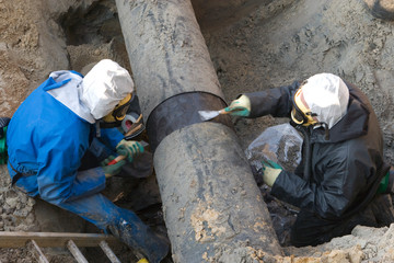 Removal of asbestos. Gaspipe. Removal of asbestos. Gaspipe, decontamination of asbestos. Protection...