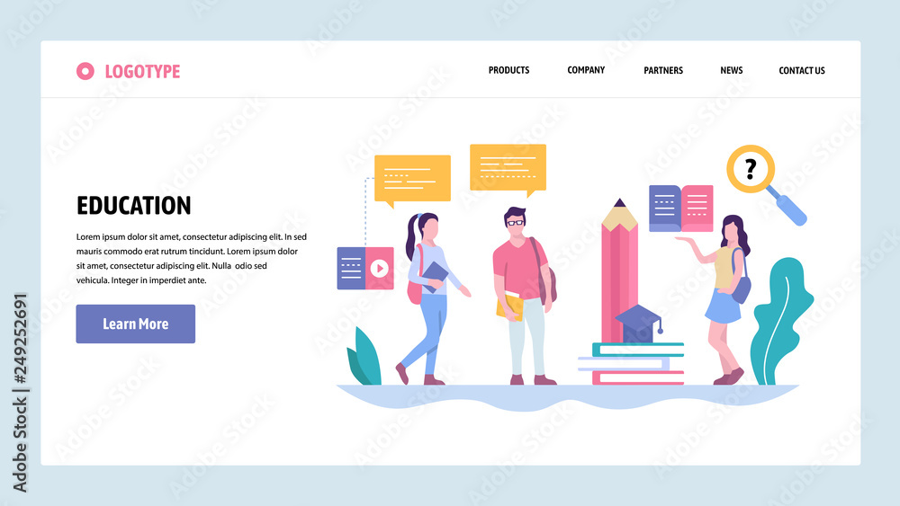 Poster vector web site gradient design template. school or college students chat. digital education. landin