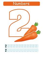 Coloring printable worksheet for kindergarten and preschool. Learn and train to write numbers. Two.