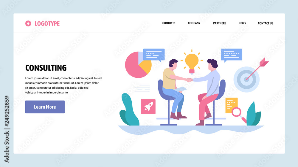 Aufkleber vector web site gradient design template. business deal, partnership contract and investment. landin
