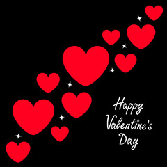 Happy Valentines day sign symbol. Red heart icon set moving line. Cute graphic object. Shining sparkle stars. Flat design style. Love greeting card. Isolated. Black background.