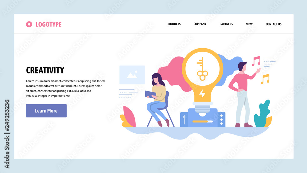 Poster vector web site gradient design template. creative process and new ideas. creativity concept. landin