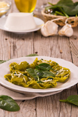 Spinach ravioli with ricotta cheese filling.