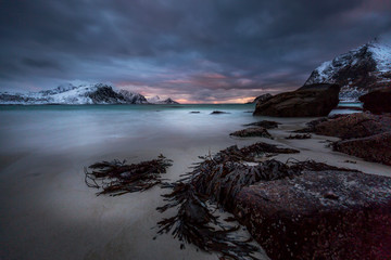 sunset over sea, Lofoten, Norway