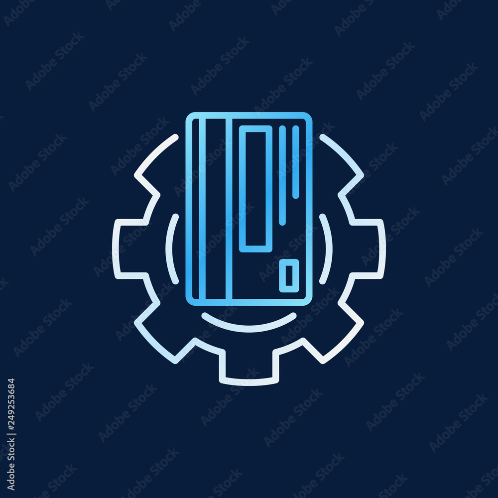 Poster credit card in cog vector outline colored icon. credit card setting concept linear sign on dark back
