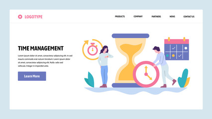 Vector web site gradient design template. Time management concept. Business project deadline. Landing page concepts for website and mobile development. Modern flat illustration.