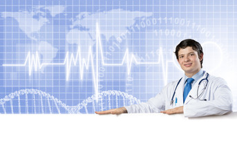 Doctor with banner