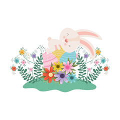Fototapeta na wymiar easter rabbit with eggs and flowers icon