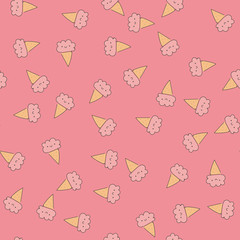 Seamless pattern with ice cream. Kawaii style. Vector