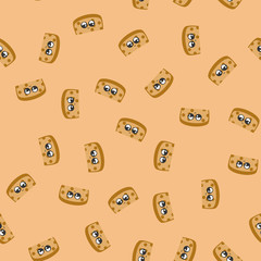 Seamless pattern half of bread. Kawaii style. Vector.