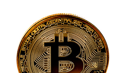 Golden Bitcoin Coin Close Up