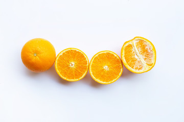High vitamin C. Fresh orange citrus fruit on white