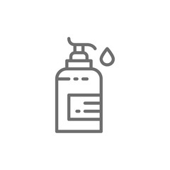 Disinfectant dispenser, liquid soap, hand cream line icon.