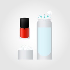 Set collection of manicure accessories tools red nail polish, nail polish remover, cotton wool. Vector illustration. isolated