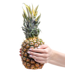 Pineapple sweet fruit in hand on a white background. Isolation