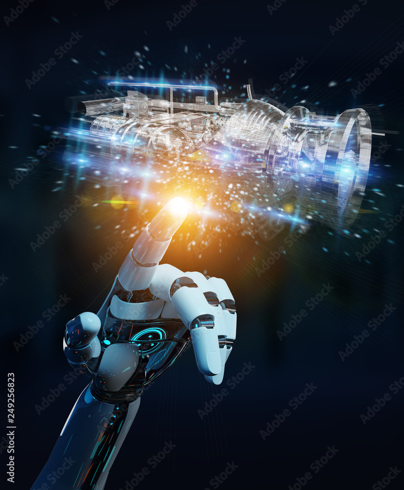 Aufkleber cyborg using wireframe holographic 3d digital projection of an engine