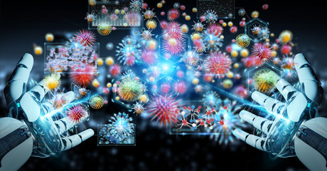 Cyborg creating and analyzing nanovirus 3D rendering