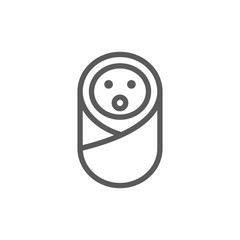 Baby in diapers with nipple line icon.