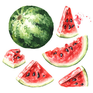 Ripe red watermelon set