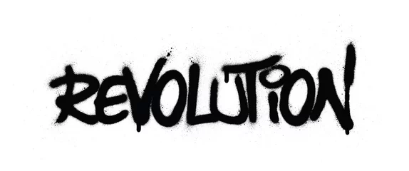 Deurstickers graffiti revolution word sprayed in black over white © johnjohnson
