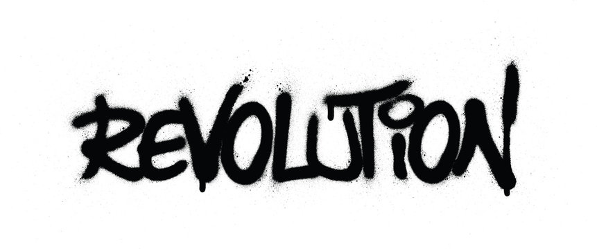 graffiti revolution word sprayed in black over white