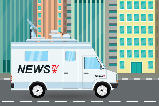 white news tv van in city clip art preview