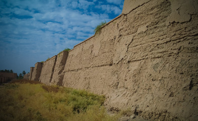 Wall of partially restored Babylon ruins at Hillah, Iraq