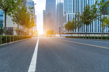 empty road front of modern buildings.