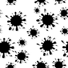 Seamless pattern with Indian ink blots with drop shadow isolated on white