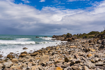Fototapeta na wymiar West coast rocky beach, Cape Foulwind, Westport, New Zealand, amazing beach of cape foulwind in New Zealand