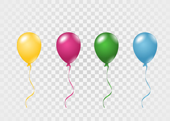 Festive illustration. Colored festive Balloons isolated on transparent background. Party popper. 