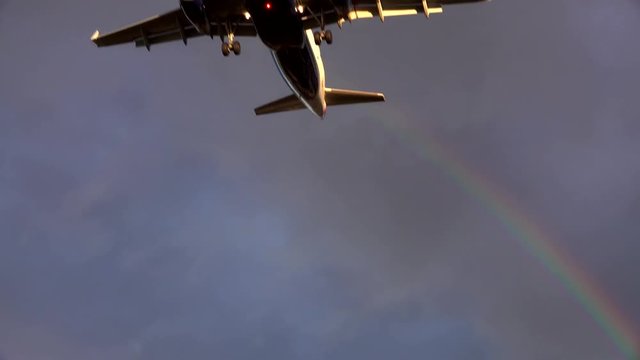 A plane comes in to land at Heathrow airport