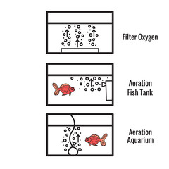 Different types of bubble filters for the aquarium. The scheme is isolated on a white