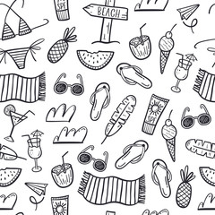 hand drawn seamless pattern with summer doodles