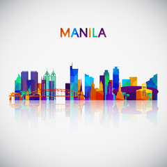 Obraz premium Manila skyline silhouette in colorful geometric style. Symbol for your design. Vector illustration.