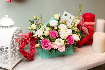 Valentines day. flowers on wooden background