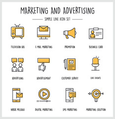MARKETING AND ADVERTISING LINE ICON SET