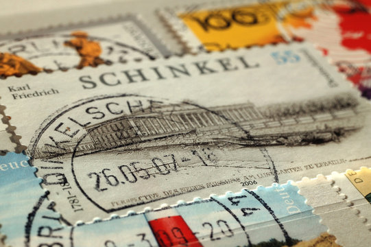 Postage stamp of Germany. Shows 225th Birth Anniversary of Karl Friedrich Schinkel, Shallow depth of field, circa 2006