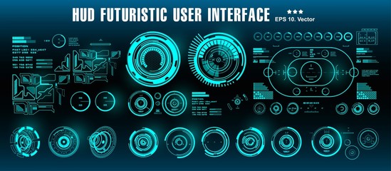 HUD futuristic green user interface, target. Dashboard display virtual reality technology screen