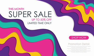 Super Sale Banner Template Discount Up To 50%. Poster Design Template. Vector Illustration