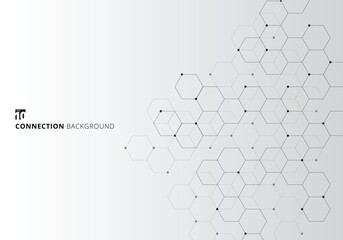Fototapeta premium Abstract hexagons with nodes digital geometric with black lines and dots on white background. Technology connection concept