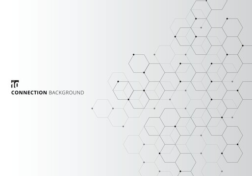 Abstract hexagons with nodes digital geometric with black lines and dots on white background. Technology connection concept