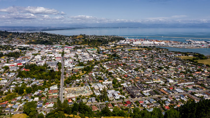 Fototapeta premium Aerial view from the Center of New Zealand, Nelson, aerial photography of Nelson, drone image New Zealand, centre of New Zealand in nelson