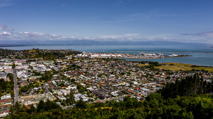 Fototapeta na wymiar Aerial view from the Center of New Zealand, Nelson, aerial photography of Nelson, drone image New Zealand, centre of New Zealand in nelson