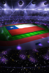 people hold Chile flag in stadium arena. field 3d photorealistic render