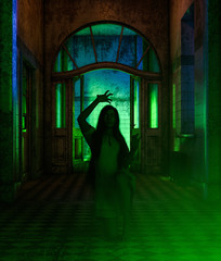 Girl being possessed by a demonic,3d rendering** night scene may have some noise